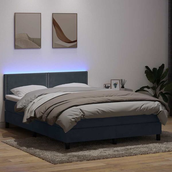vidaXL Boxspring met matras en LED fluweel donkergrijs 140x210 cm