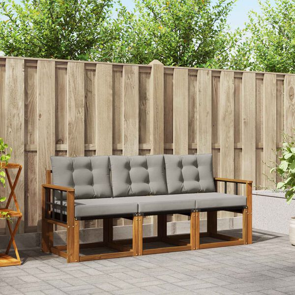 vidaXL Buiten bankenset met kussen 3 pcs Natuurlijk en Lichtgrijs