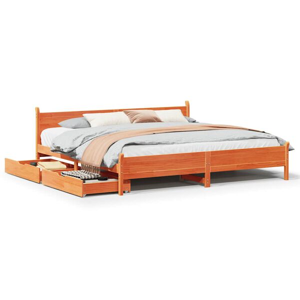 vidaXL Bedframe zonder matras massief grenenhout wasbruin 180x200 cm
