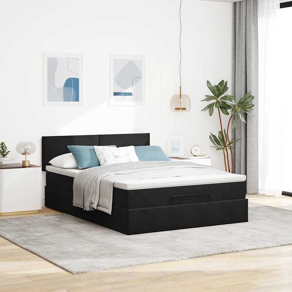 vidaXL Ottoman bed met matras en LED's 140x200cm fluweel zwart