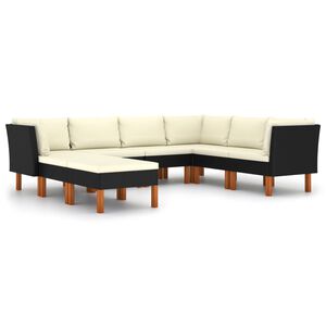 vidaXL 8-delige Loungeset met kussens poly rattan zwart