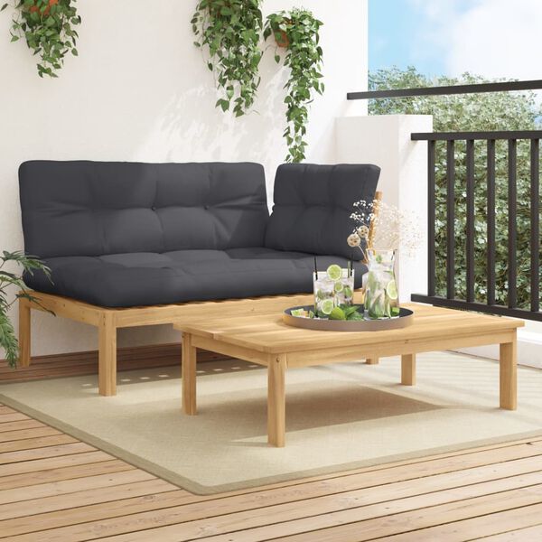 vidaXL 2-delige Loungeset pallet met kussens massief acaciahout