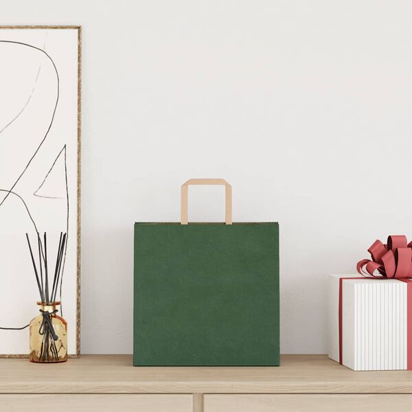 vidaXL Papieren zakken 50 st met hengsels 26x17x25 cm groen