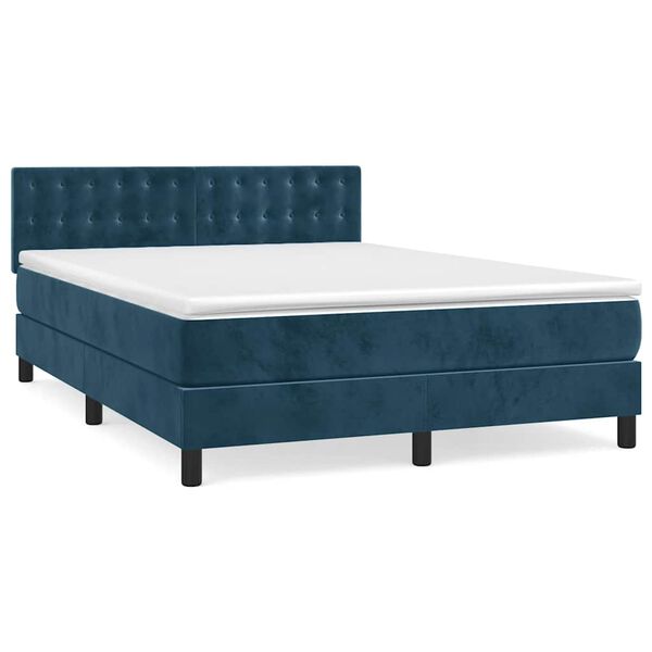 vidaXL Boxspring met matras fluweel donkerblauw 140x190 cm