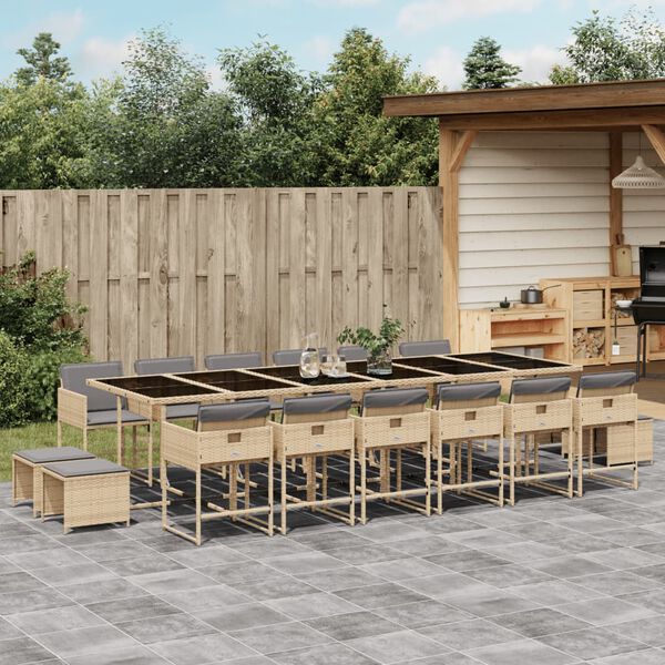 vidaXL 17-delige Tuinset met kussens poly rattan gemengd beige
