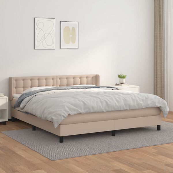 vidaXL Boxspring met matras kunstleer cappuccinokleurig 160x200 cm