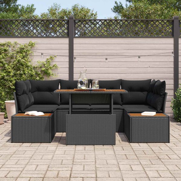 vidaXL Tuin Sofa Set met opslag 7 pcs Zwart Poly riet
