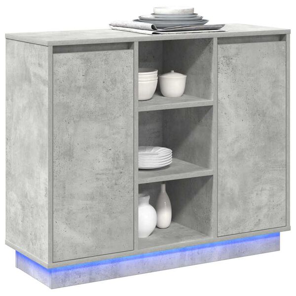 vidaXL LED Sideboard Beton Grijs 90 x 32 x 75 cm Bewerkt hout
