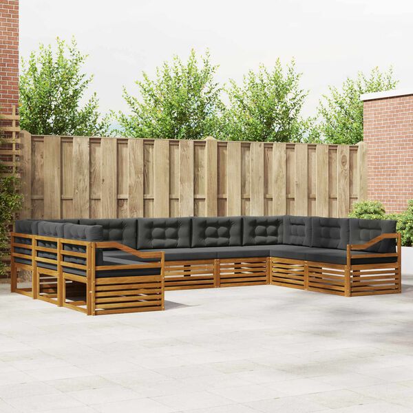 vidaXL Buiten bankenset met kussen 9 pcs Natuurlijk en Antraciet