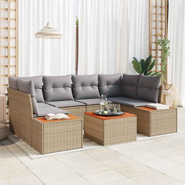 vidaXL Tuin Sofa Set met kussen met opslag 6 pcs Beige Poly riet