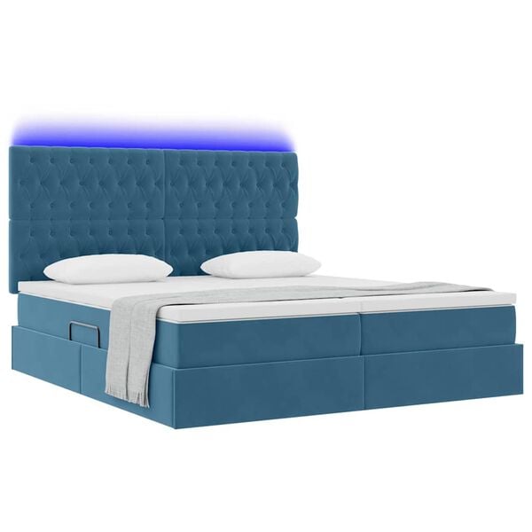vidaXL Bed met LED-striplichten Donkerblauw 180 x 200 cm Fluweel