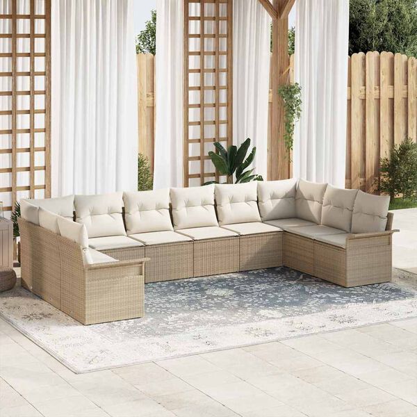 vidaXL Tuin Sofa Set met opslag 10 pcs Beige poly rattan