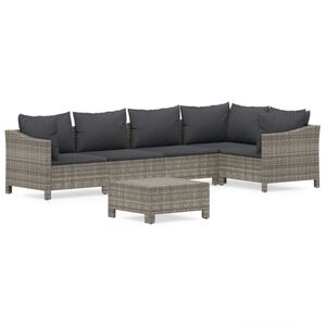 vidaXL 6-delige Loungeset met kussens poly rattan grijs