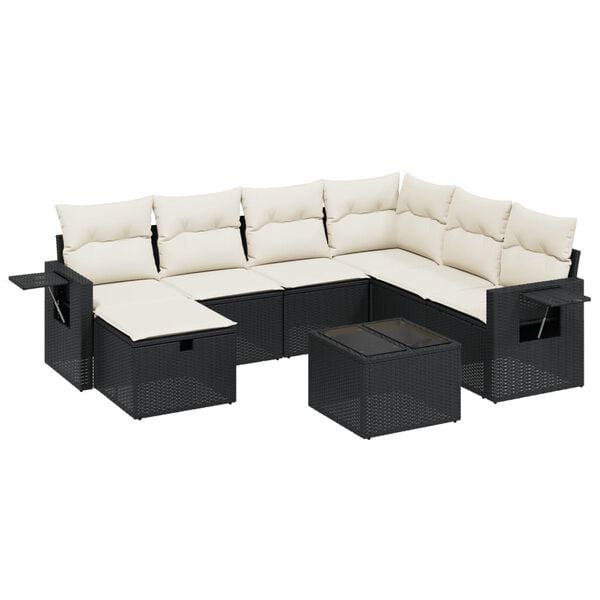 vidaXL 8-delige Loungeset met kussens poly rattan zwart