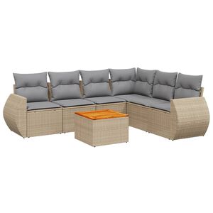 vidaXL 7-delige Loungeset met kussens poly rattan beige