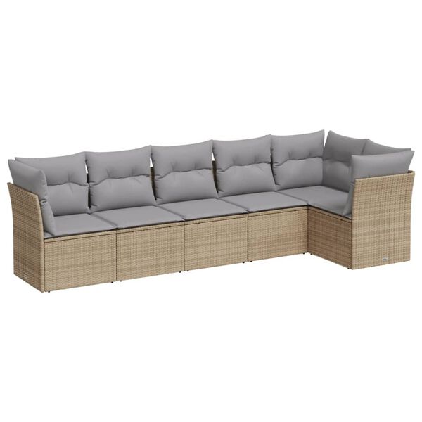 vidaXL 6-delige Loungeset met kussens poly rattan beige