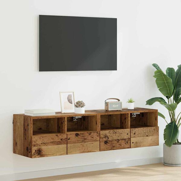 vidaXL TV Wandkasten 2 pcs Oud Hout 60 x 30 x 30 cm Bewerkt hout