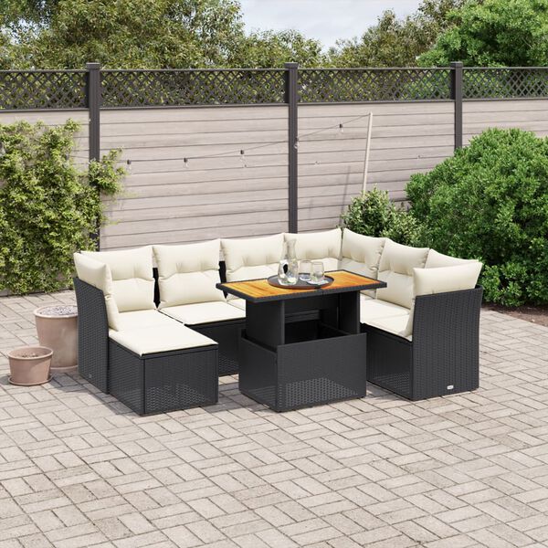 vidaXL 8-delige Loungeset met kussens poly rattan zwart
