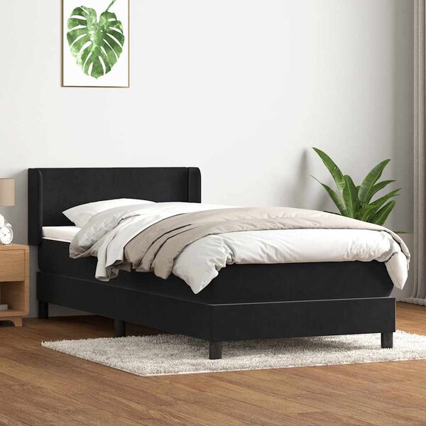 vidaXL Boxspring met matras fluweel zwart 80x210 cm