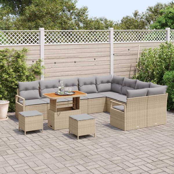 vidaXL Tuin Sofa Set met kussen met opslag 12 pcs Beige en Licht Grijs