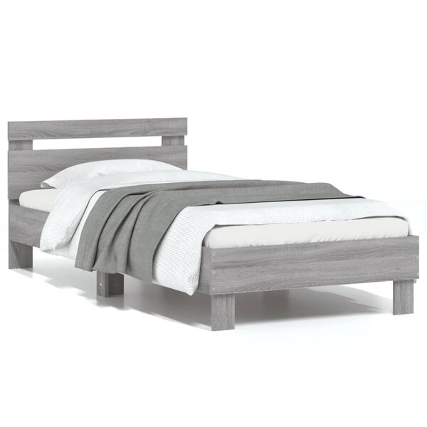 vidaXL Bedframe met hoofdbord bewerkt hout grijs sonoma 75x190 cm