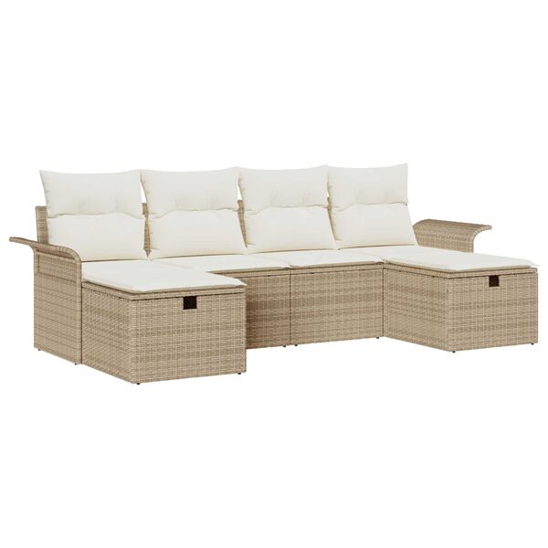 vidaXL Tuin Sofa Set met kussen met opslag 6 pcs Beige Poly riet