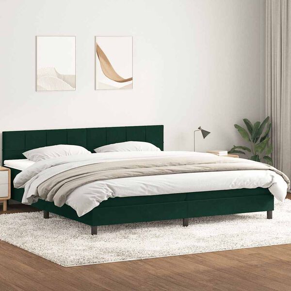 vidaXL Boxspring met matras fluweel donkergroen 180x220 cm