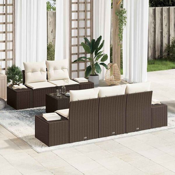 vidaXL Tuin Sofa Set met kussen Bruin poly rattan