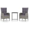 vidaXL 3-delige Bistroset poly rattan en glas grijs