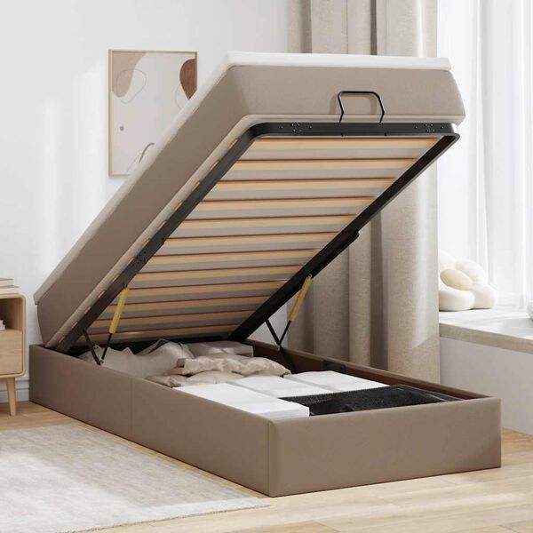 vidaXL Ottoman bed met matras 100x200cm kunstleer cappuccinokleurig