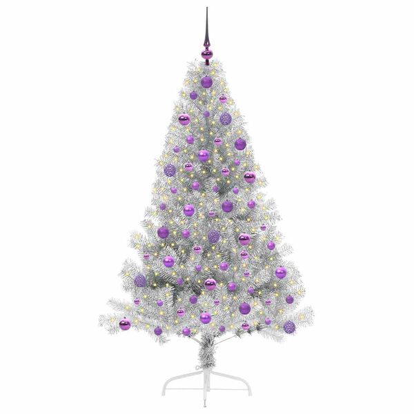 vidaXL Kunstmatig Voorverlicht Kerstboom met 300 LED Zilver 180 cm PET