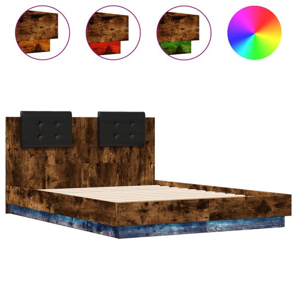 vidaXL Bedframe met hoofdbord en LED gerookt eikenkleur 120x190 cm