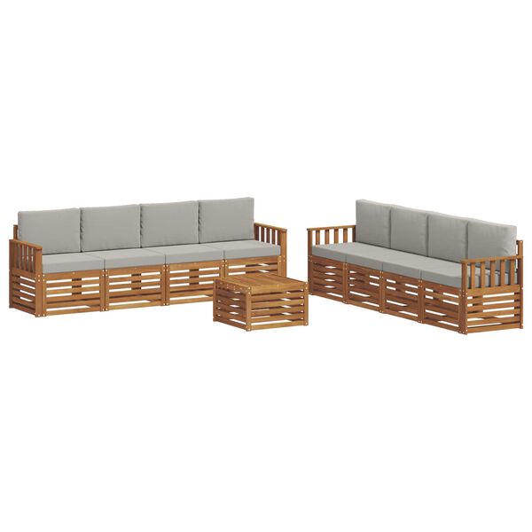 vidaXL Sofa-Sets 9 pcs Natuurlijk en Lichtgrijs Massief Acaciahout
