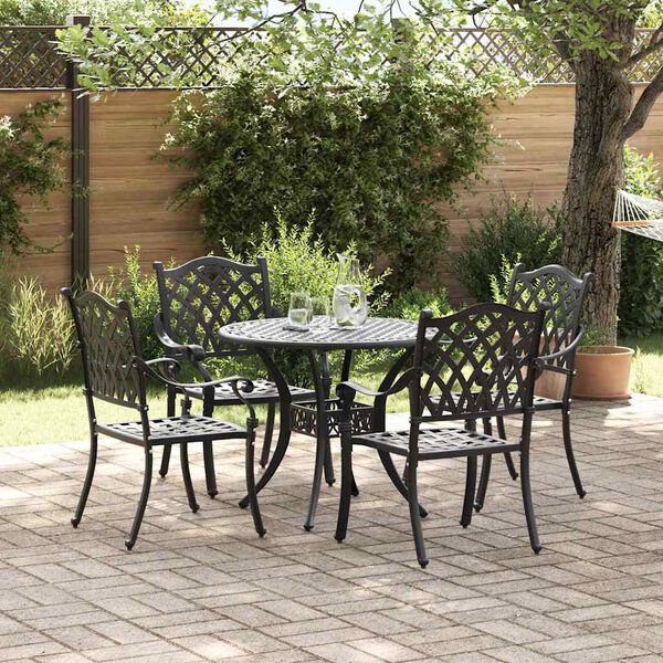 vidaXL Tuin Eetset 5 pcs Zwart 90 x 90 x 75 cm Gegoten aluminium
