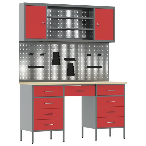 vidaXL Werk Cabinet 7 pcs Rood 150 x 55 x 200 cm Bewerkt hout en staal