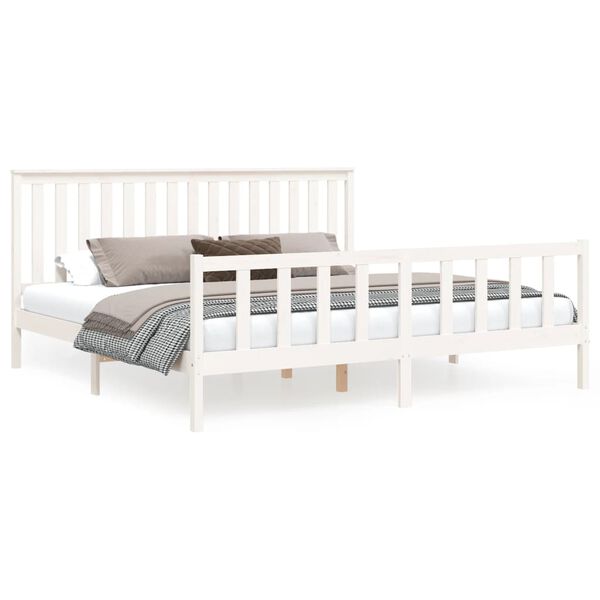 vidaXL Bedframe met hoofdbord massief grenenhout wit 180x200 cm