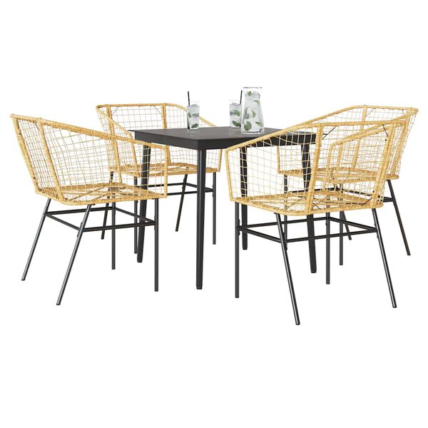 vidaXL 5-delige Tuinset poly rattan glas bruin