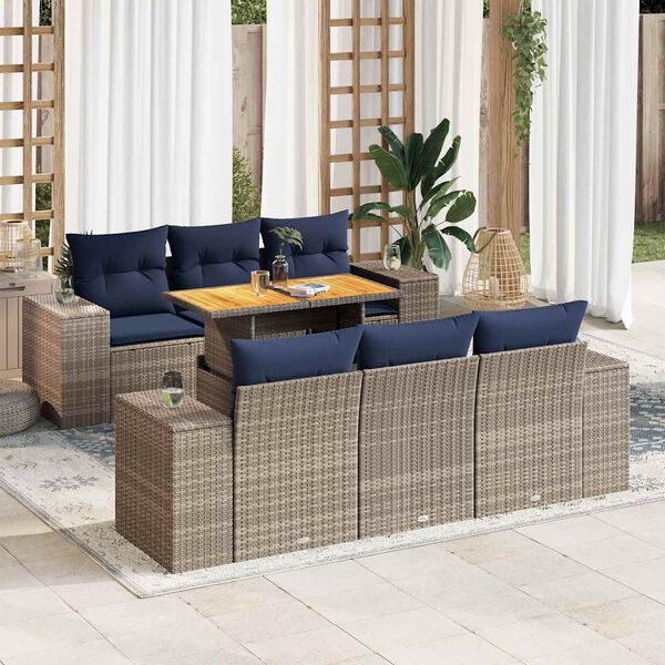 vidaXL 7-delige Loungeset met kussens poly rattan grijs