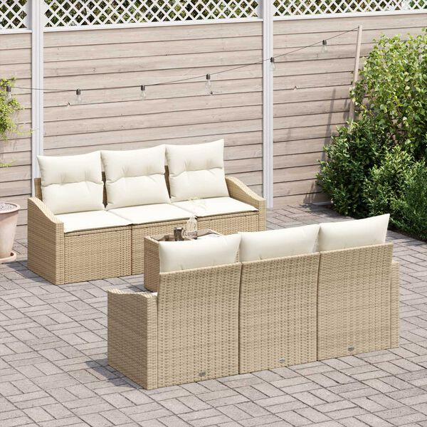 vidaXL Bankstel met kussen met opslag 7 pcs Beige en Cr&egrave;me poly rattan