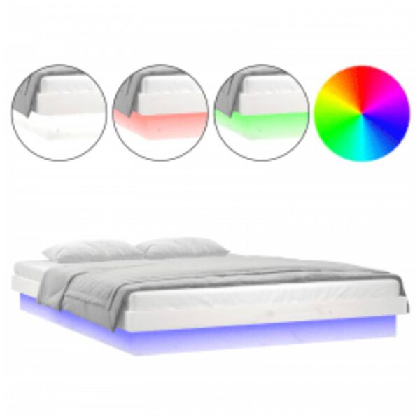 vidaXL Bedframe LED massief hout wit 140x200 cm