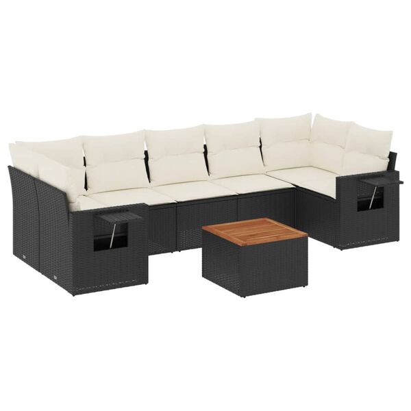 vidaXL 8-delige Loungeset met kussens poly rattan zwart