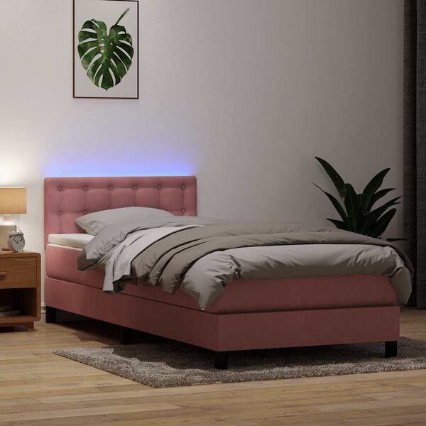 vidaXL Boxspring met matras en LED fluweel roze 90x220 cm
