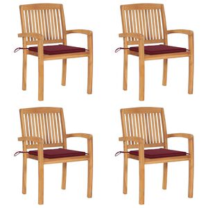 vidaXL Tuinstoelen stapelbaar 4 st met kussens massief teakhout
