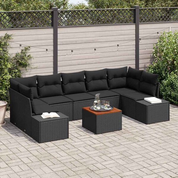 vidaXL Tuinbankenset met kussen 8 pcs Zwart poly rattan
