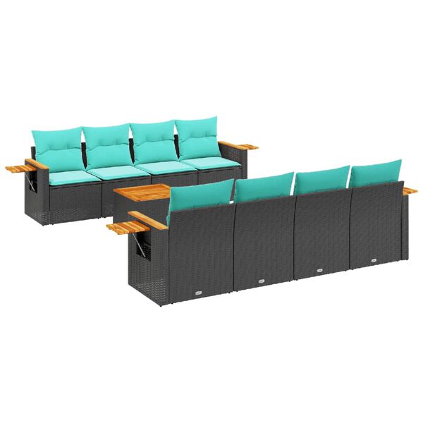vidaXL 9-delige Loungeset met kussens poly rattan zwart