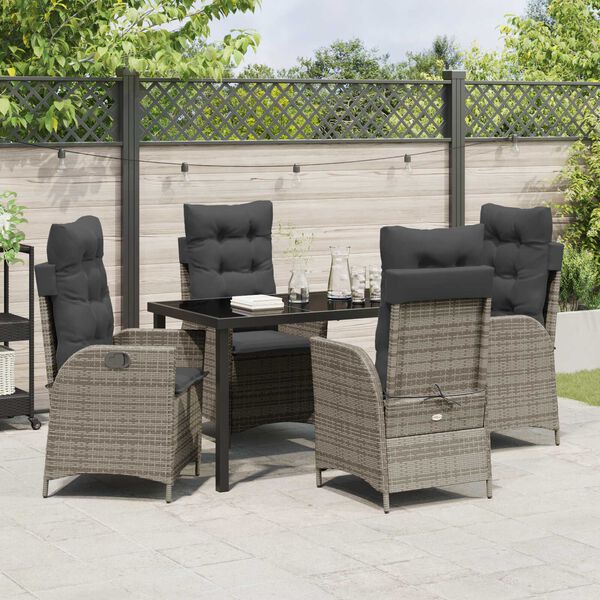 vidaXL Tuin eettafelset met kussen 5 pcs Grijs poly rattan