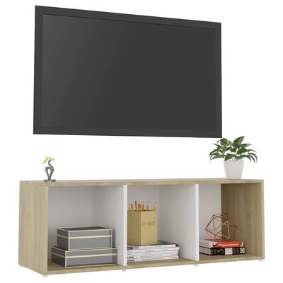 vidaXL Tv-meubel 107x35x37 cm spaanplaat wit en sonoma eikenkleurig
