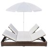 vidaXL Loungebed met parasol poly rattan bruin