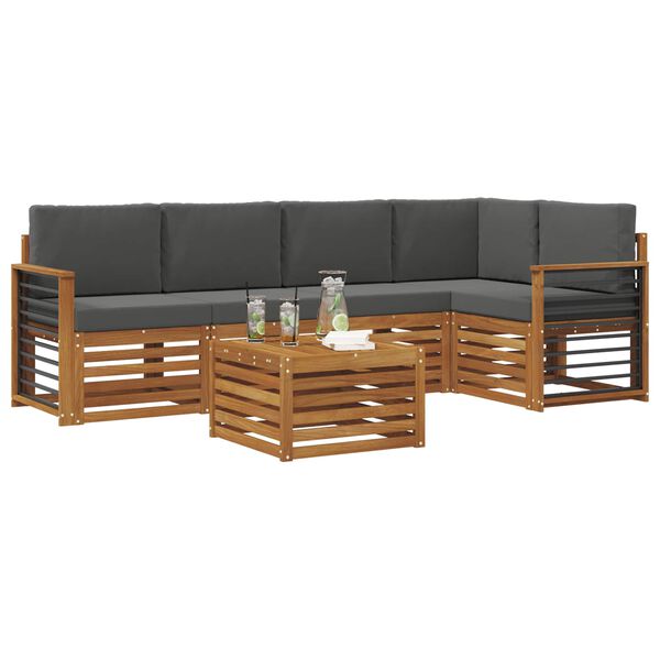 vidaXL Sofa-Sets 6 pcs Natuurlijk en Antraciet Massief Acaciahout