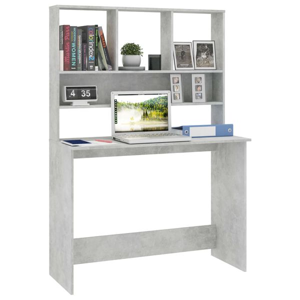 vidaXL Bureau met schappen 110x45x157 cm bewerkt hout betongrijs